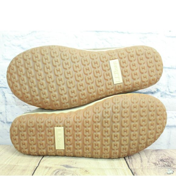 LL Bean Cement Suede Slip On Fleece Lined Mountain Moccasin Slippers Size 7 M - Picture 9 of 9